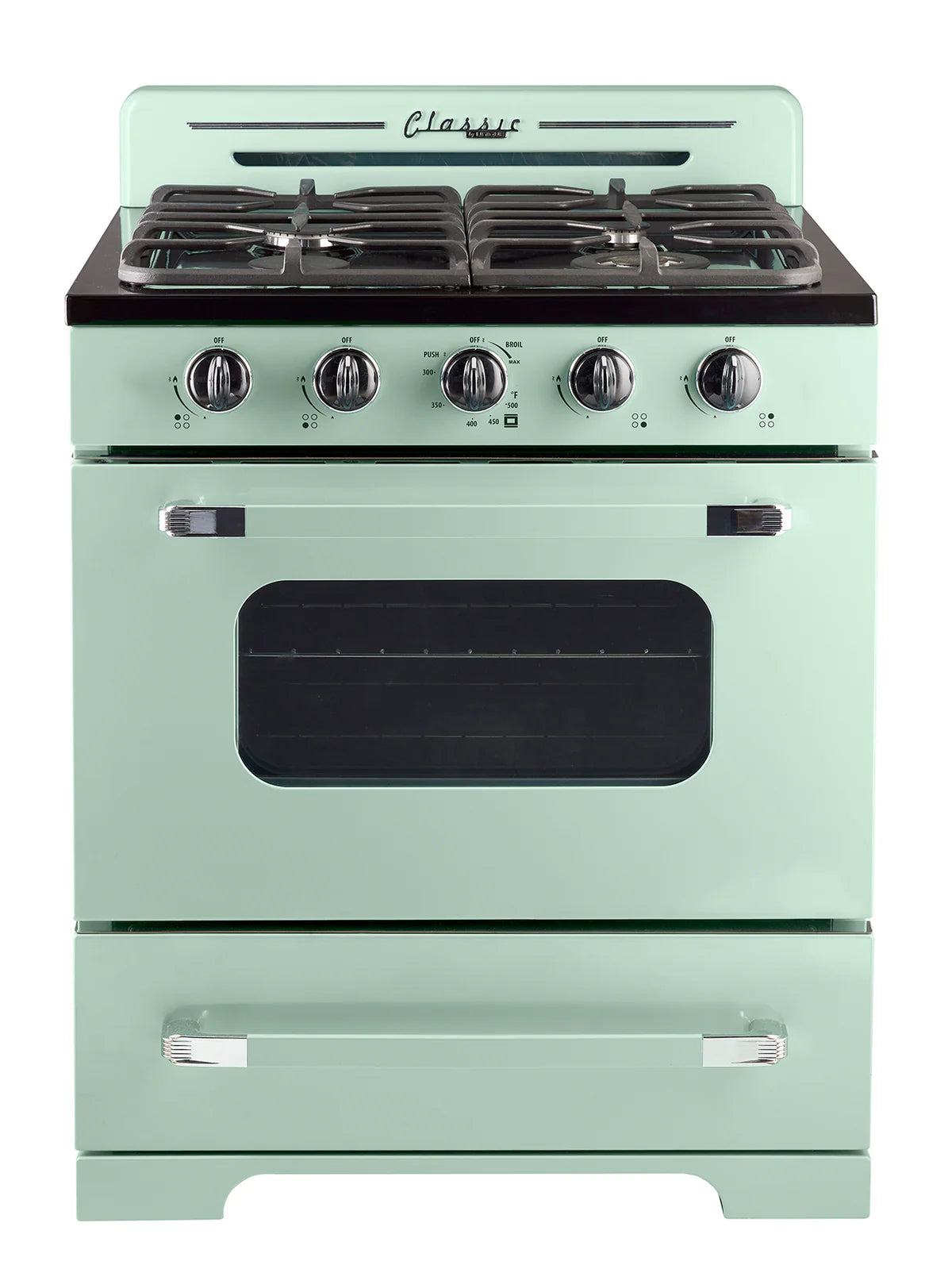 Unique 30′ Classic Retro Summer Mint Green Offgrid Range with Large Power burner
